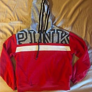 PINK Victoria's Secret Red, Gray & White Colorblock Hoodie